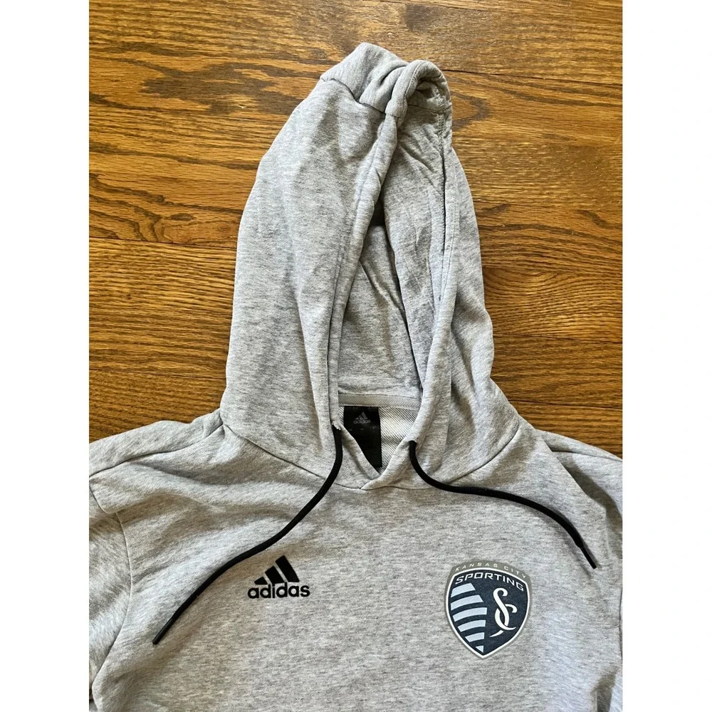 Adidas Sporting Kansas City MLS Layered Hoodie Gray Black Mens Small
